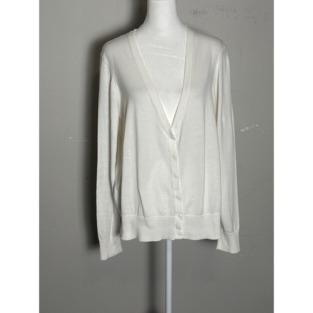 Faded Glory Cardigan Womens XL Ivory Cotton Blend V Neck Sweater Classic Preppy